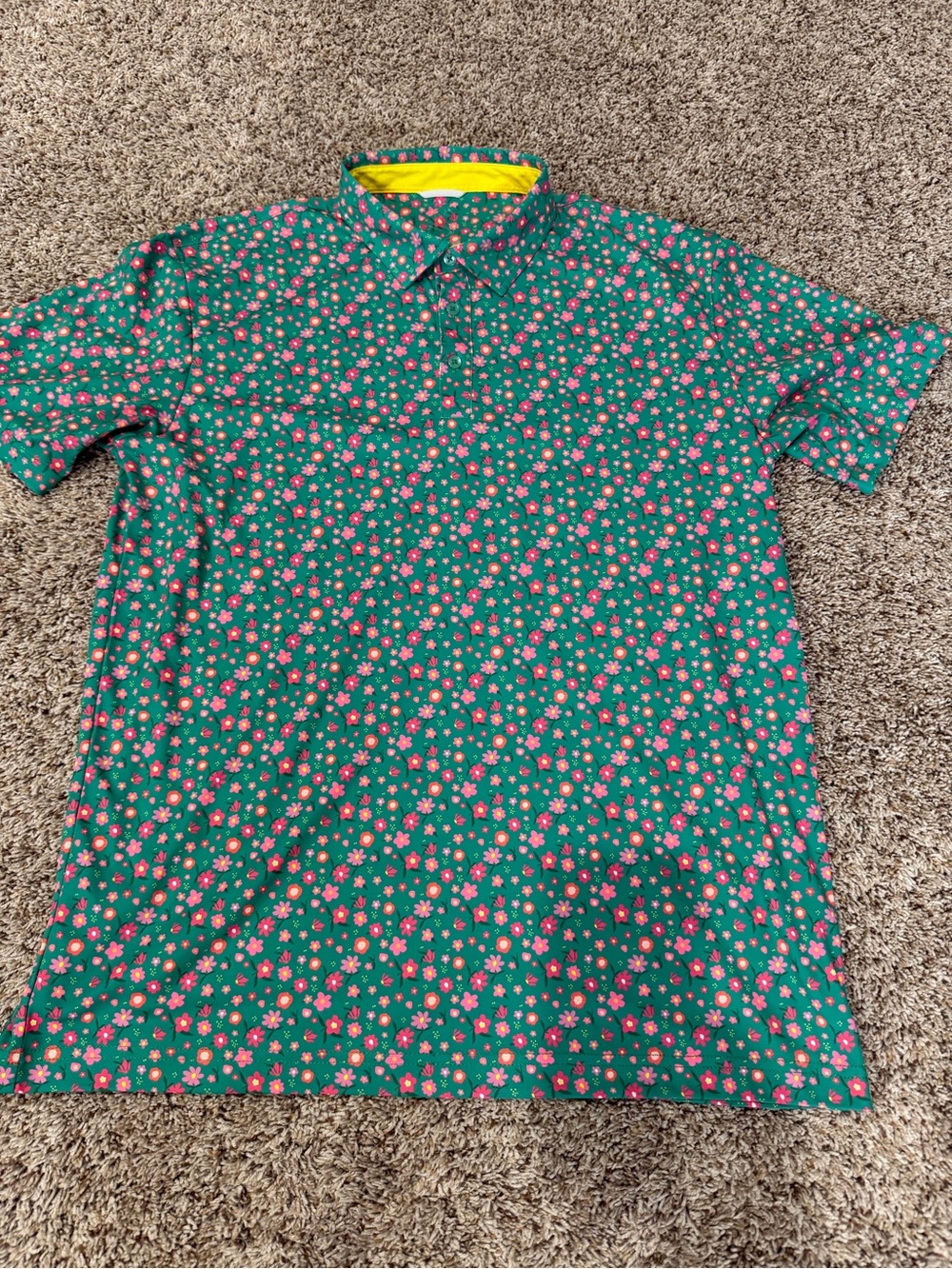 Swannies Men's Green Polo with Pink Floral Print size large